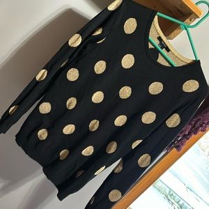 Forever, 21 black knit crewneck sweater with gold polkadots